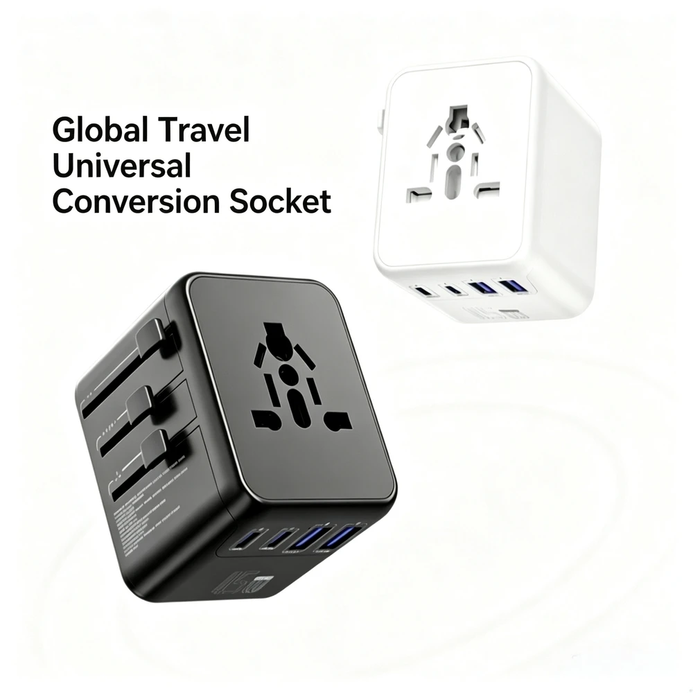 PD 45W GaN Universal Travel Adapter with Extra 2 Prong AC Outlet 2 USB 3 Type C International Plug Adapter for US EU UK AUS