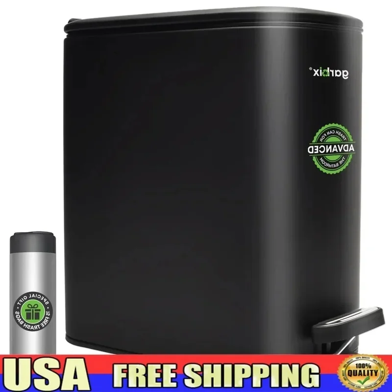 

Compact Stainless Steel Soft Close Pedal Trash Bin with Leak Proof Removable Inner and Quiet Operation