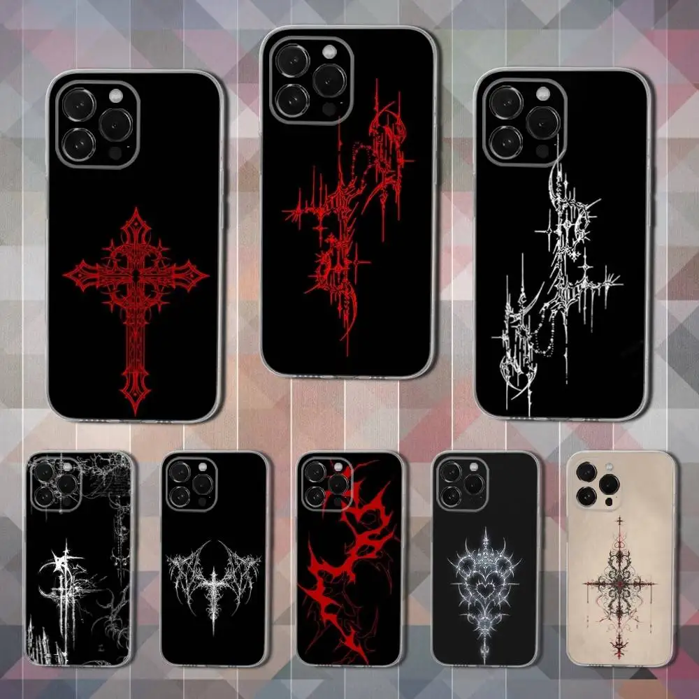

Gothic Cyber Sigil Cross Case For iPhone Max,14,16,X,13,XR,SE,12,15,Pro,17,Plus,11,XS,Mini Transparent Soft Cover
