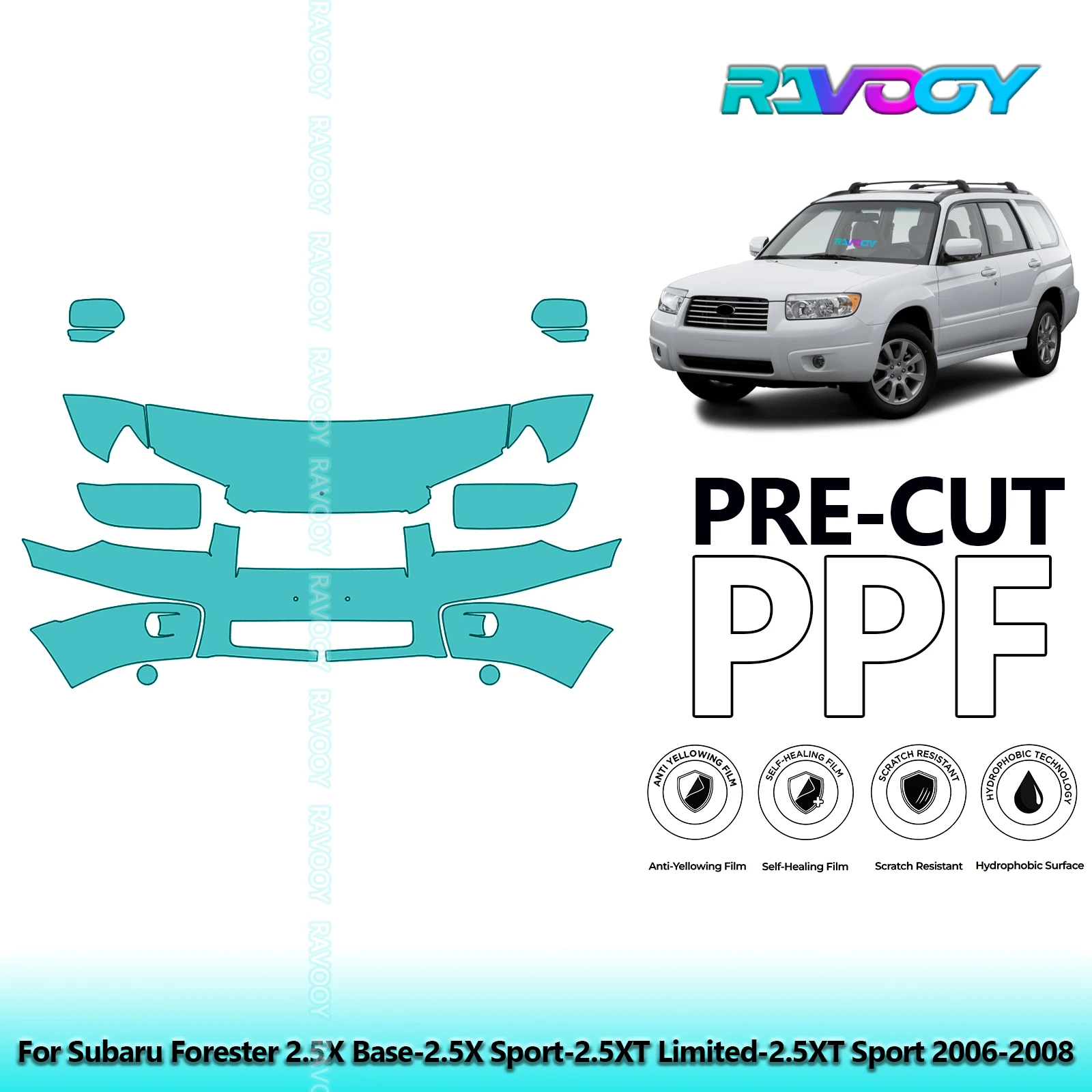 For Subaru Forester 2.5X Base-2.5X Sport 2006-2008 Partial Front 8.5Mil Pre-Cut Paint Protection Film PPF Kit Clear/Matte/Black