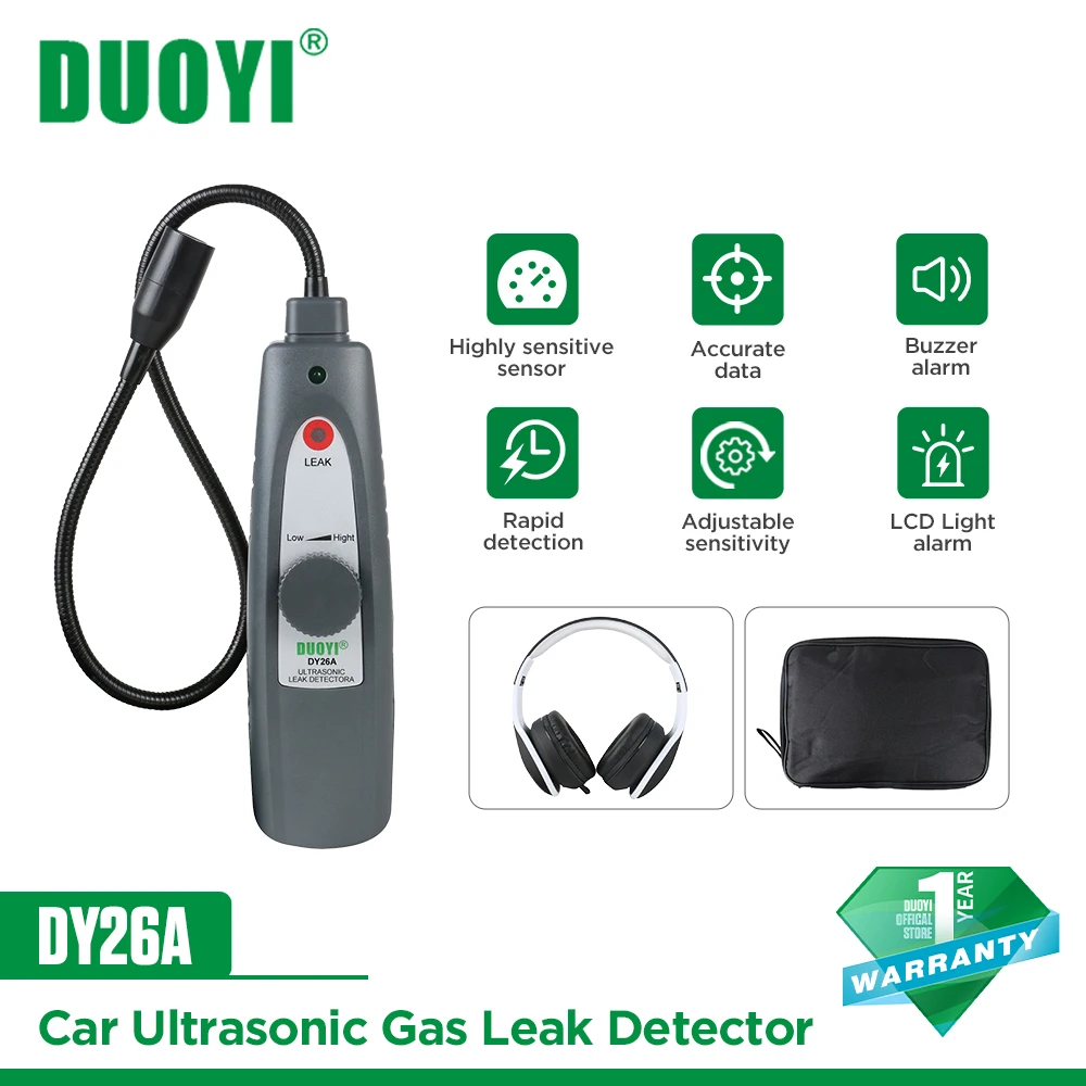 DUOYI DY26 DY26A Ultrasonic Gas Leak Detector Water Freon Car Detector Tool Set Outdoor & closed container Leak Tester