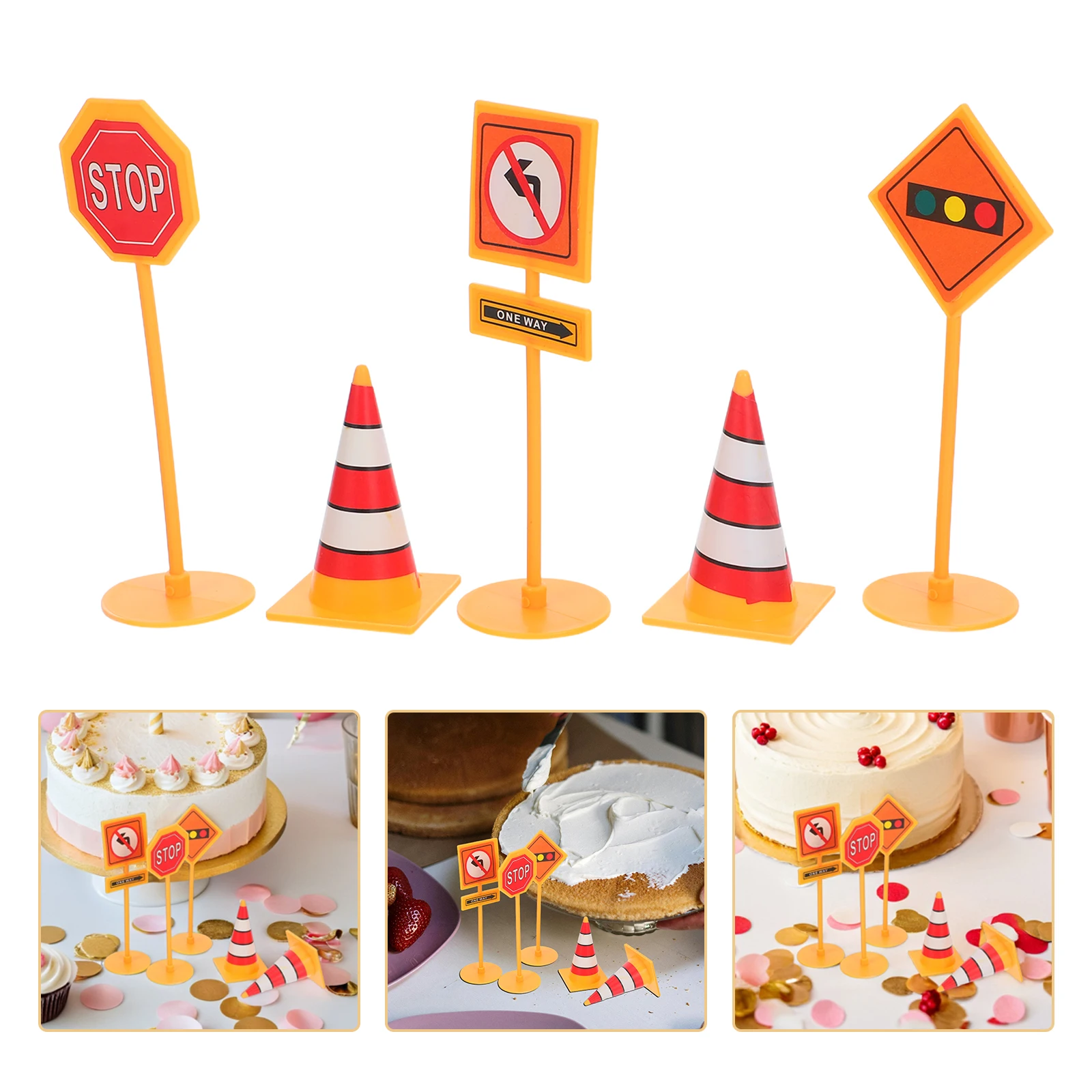 

25pcs Road Sign Cake Toppers Decorative Picks for Cupcake Party Reusable Creative Themes Birthday Festivals Cake Decorations