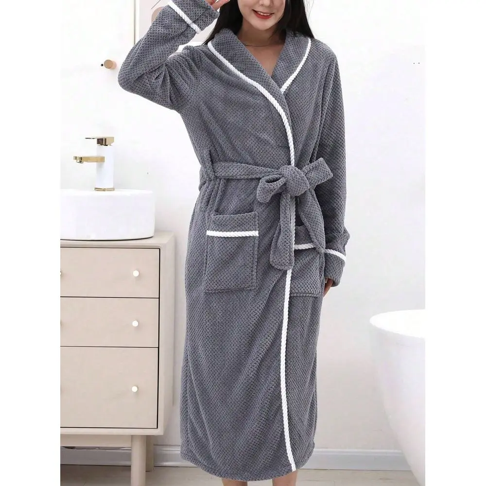 

Contrast Trim Extended Hem Bathrobe Soft Casual Loungewear For Women Summer Robe Lightweight Home Clothes Wedding Bathroom Deco