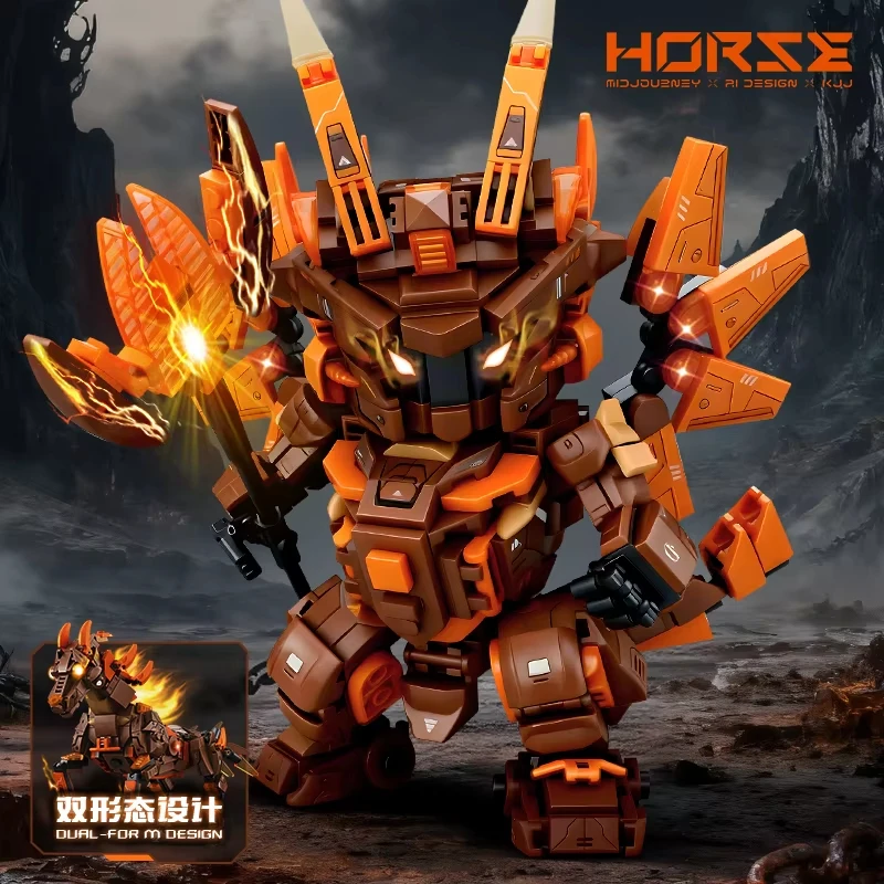

2 in 1 Transformable Robot Building Blocks Superhero Mecha Warrior Horse Animal Bricks DIY Assembly Toys Kids Christmas Gift