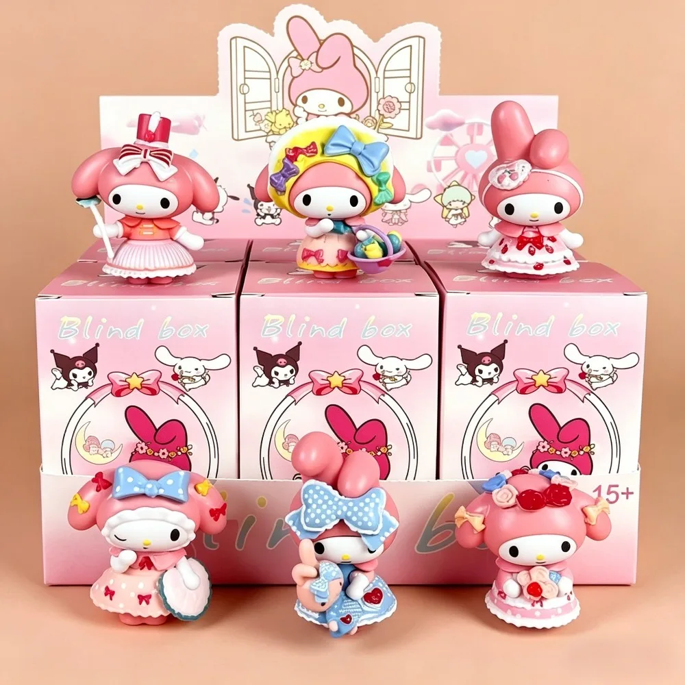 

Sanrio Kuromi 1st Gen Tea Party Blind Box My Melody Cinnamoroll Cute Cartoon Figure Dolls Girls Heart Ornament Toy Egg Gift