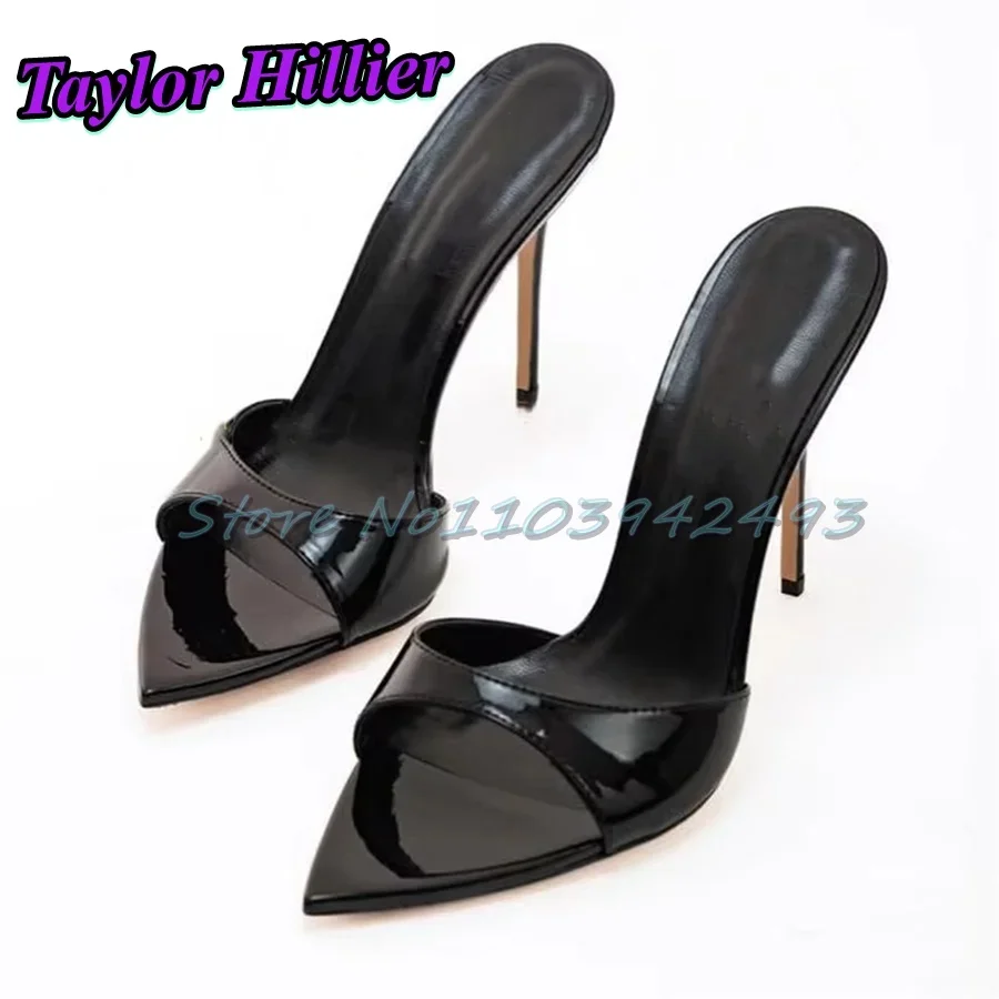 

One Strap Black Heels Shallow Heeled Sandals Women Luxury Designer Shoes Summer Slip On Outer Sexy Slippers Stiletto Mules 8CM