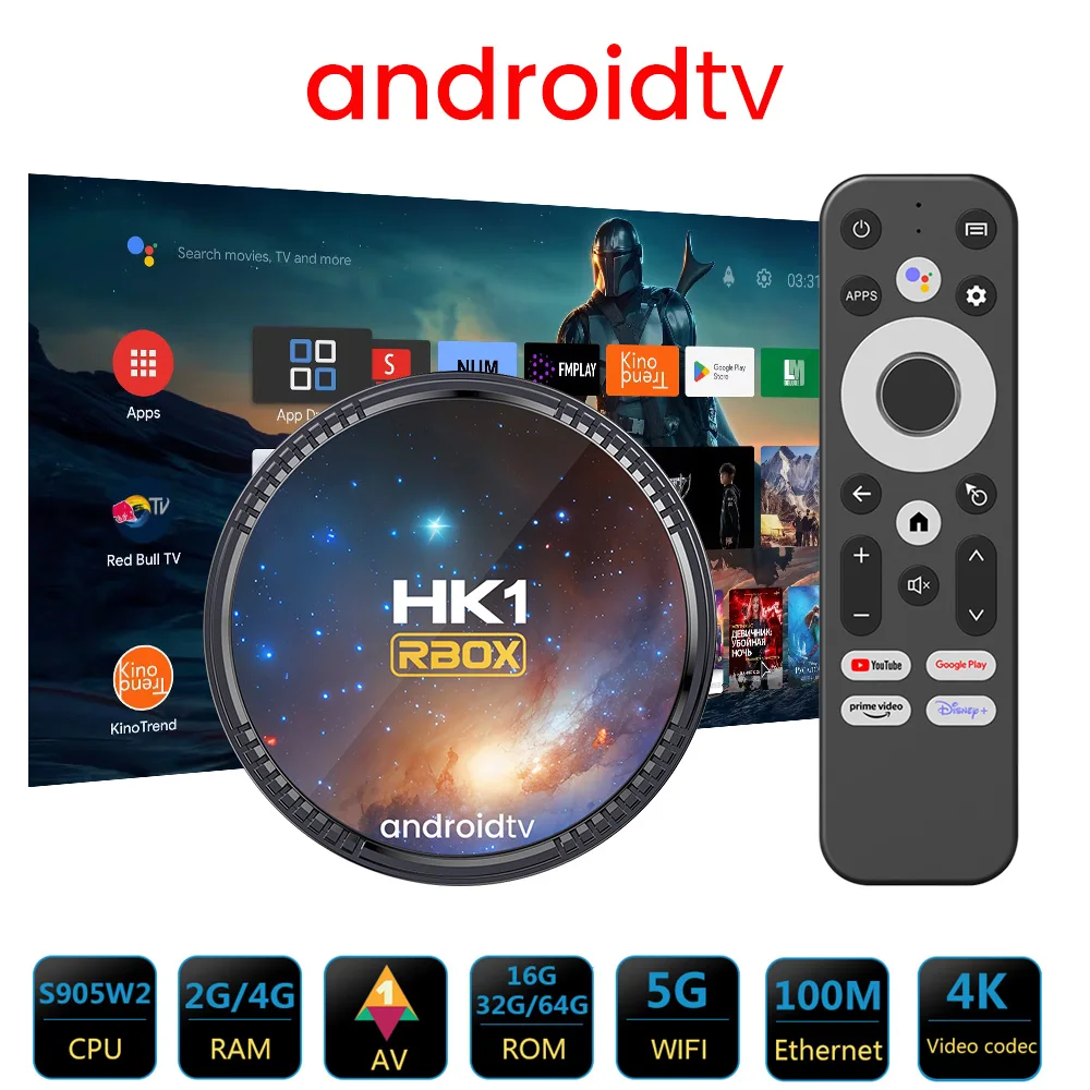 HK1 RBOX W2T Android 11 Smart TV Box Amlogic S905W2 Android TV OS 4GB 64GB Media Player AV1 Voice Control 5G Dual Wifi BT 3D 4K