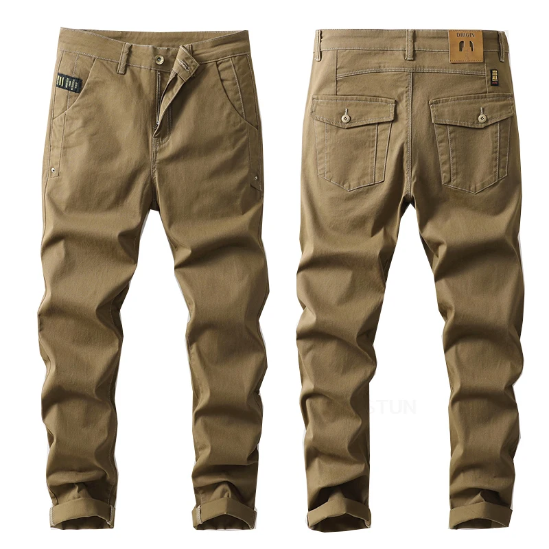 

KSTUN Mens Casual Pants Slim Straight Stretch Fashion Basic Men's Trousers Khaki Streetwear Trendy Original Designer Large Size