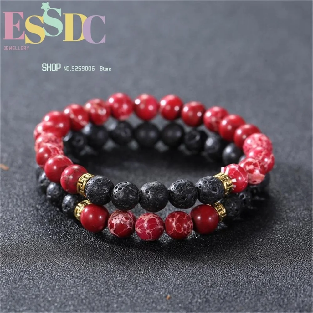 

Hot Selling Black Volcanic Suit Bracelet Yoga Natural Stone Beads Lovers Simple Temperament Men And Women Hand String Gifts