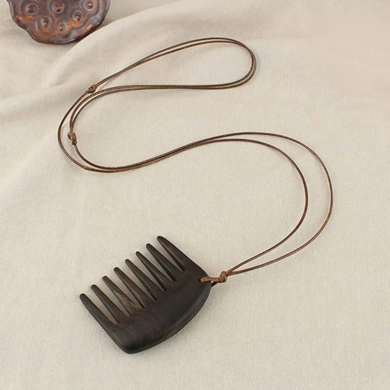 Collier à Breloques en Peigne en Bois pour Femme, Bijoux de Toilettage de Cheveux, Longueur Réglable, Clavicule, à la Mode
