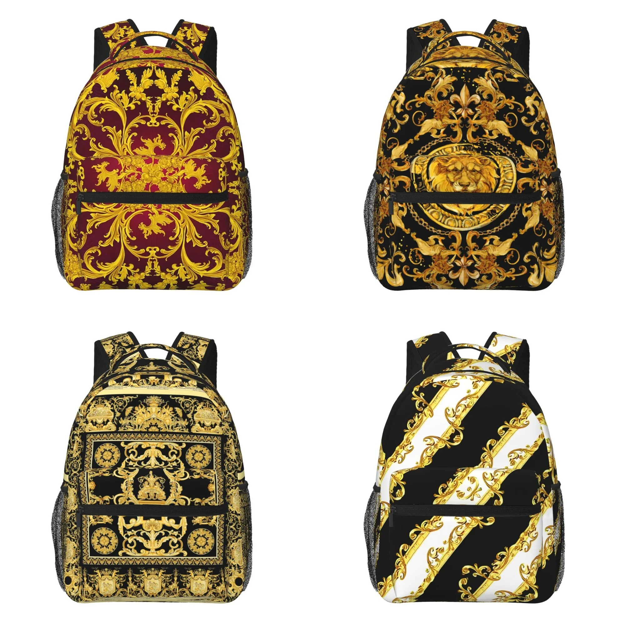 

Golden Lion Greek Key Pattern Adults School Bag Casual College Bag Travel Zipper Bookbag Hiking Shoulder Daypack for Women Men