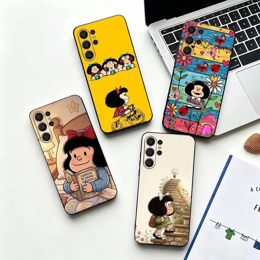 Cartoon M-Mafaldaa Black Soft Silicone Phone Case for Samsung Ultra S26, S24, S21, S22, S23, S30, Plus, Lite