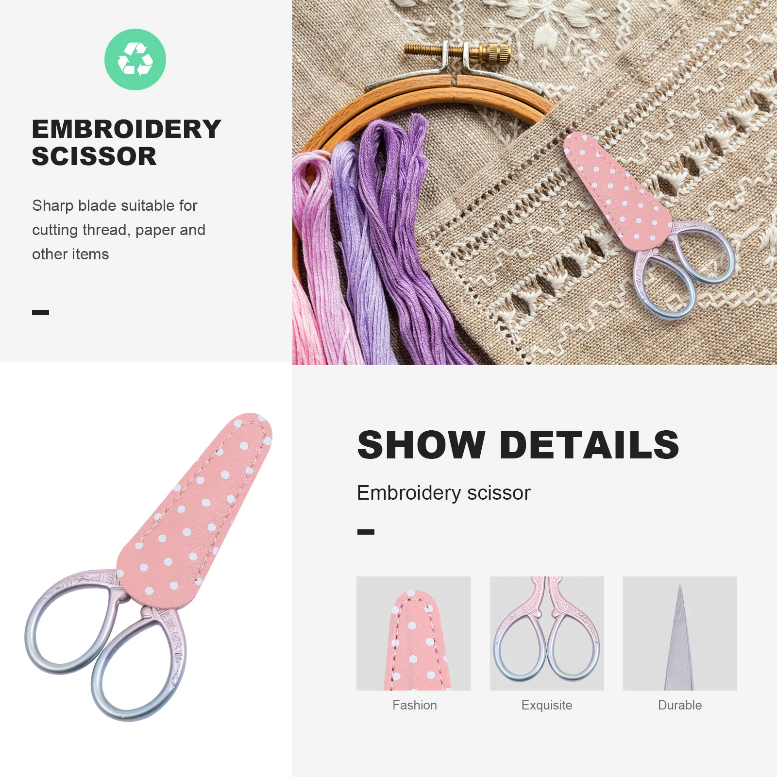 

1 set Embroidery Scissors Set Metal Handle Sharp Tip For Sewing Needlework Craft Cutting Thread Paper Tailor Detail