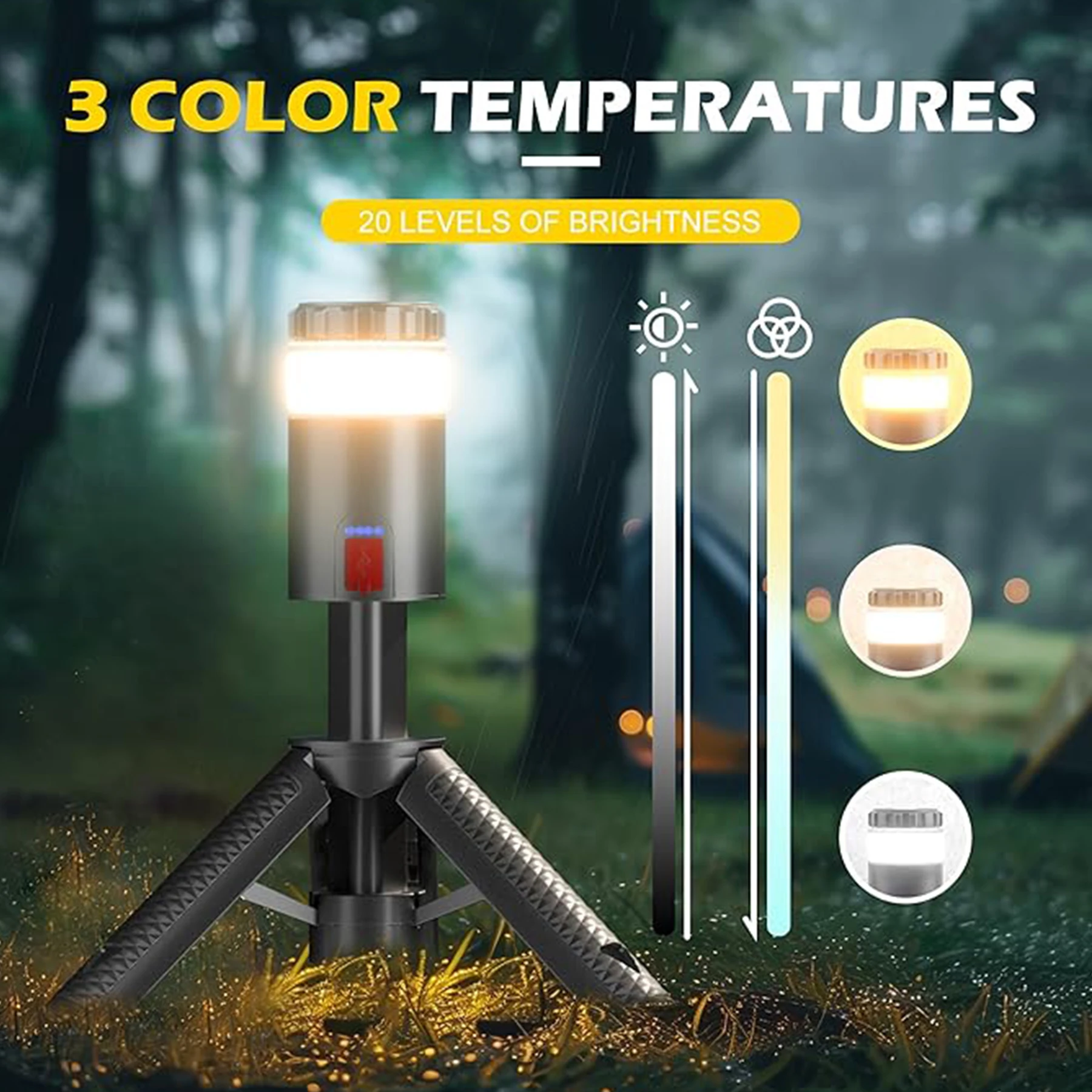 Telescopic Camping Light Rechargeable Portable Outdoor LED Lantern Table Lamp 5 Light Modes With Tripod Emergen