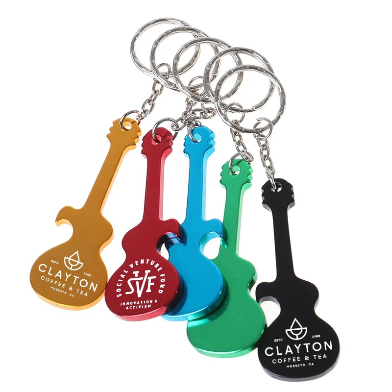 Personalized Guitar Shaped Keychain Bottle Openers Custom Logo Promotional Giveaways Custom Bottle Opener Keychains, 50 Pieces