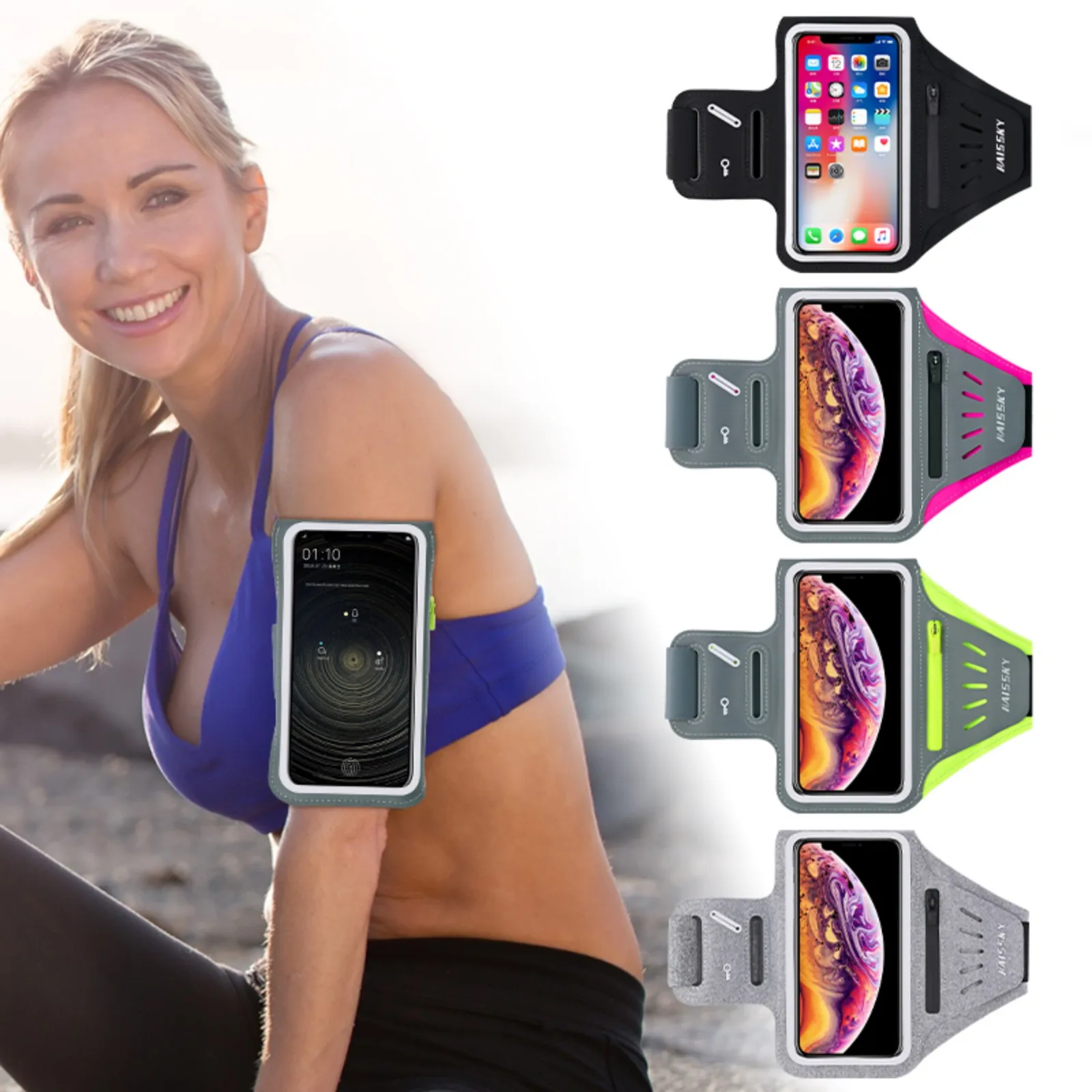 Waterproof Ventilate Running Fitness Sports Zipper Arm Bag For iPhone 15 14 13 12 11 Pro Max Samsung S23 S22 A73 HUAWEI Mate60