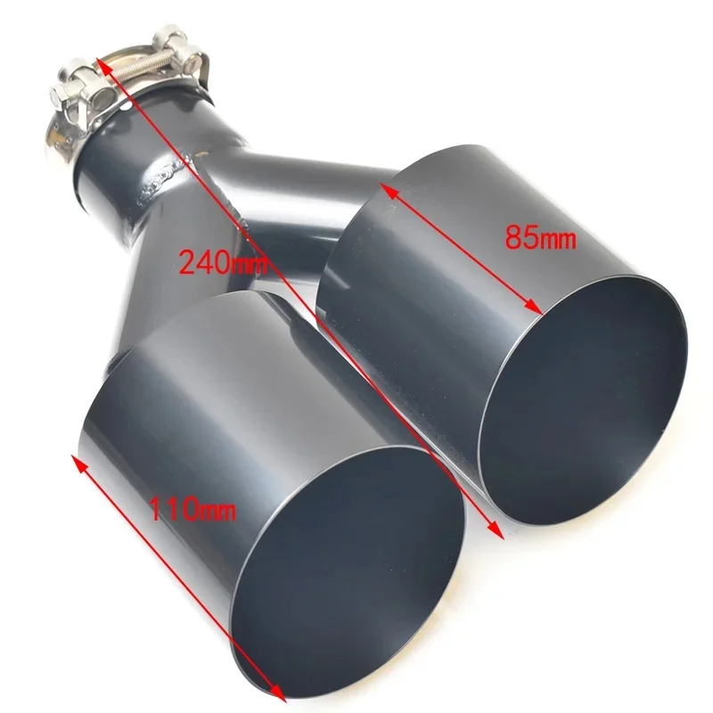 High Quality R Dual Car Modification Glossy Black Stainless Steel Universal Exhaust Pipe Double Equal Length Slash Cut Muffler T