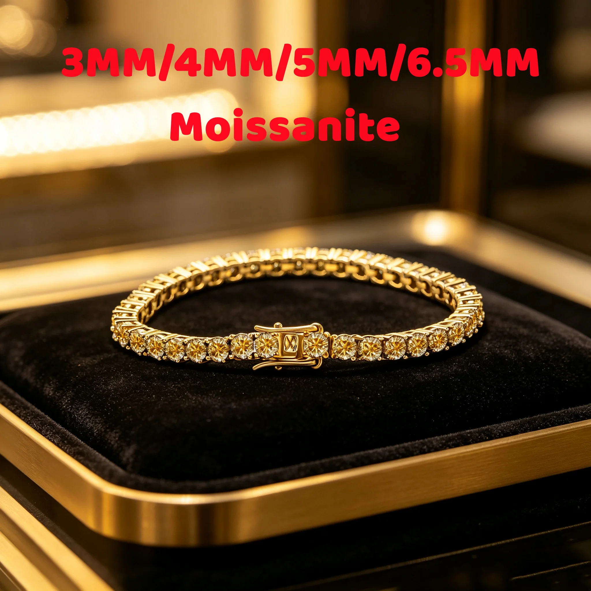 Butterflykiss 3/4/5/6.5mm Yellow Moissanite Tennis Bracelet 925 Sterling Silver Bracelet For Women Man Sparkling Party Jewelry