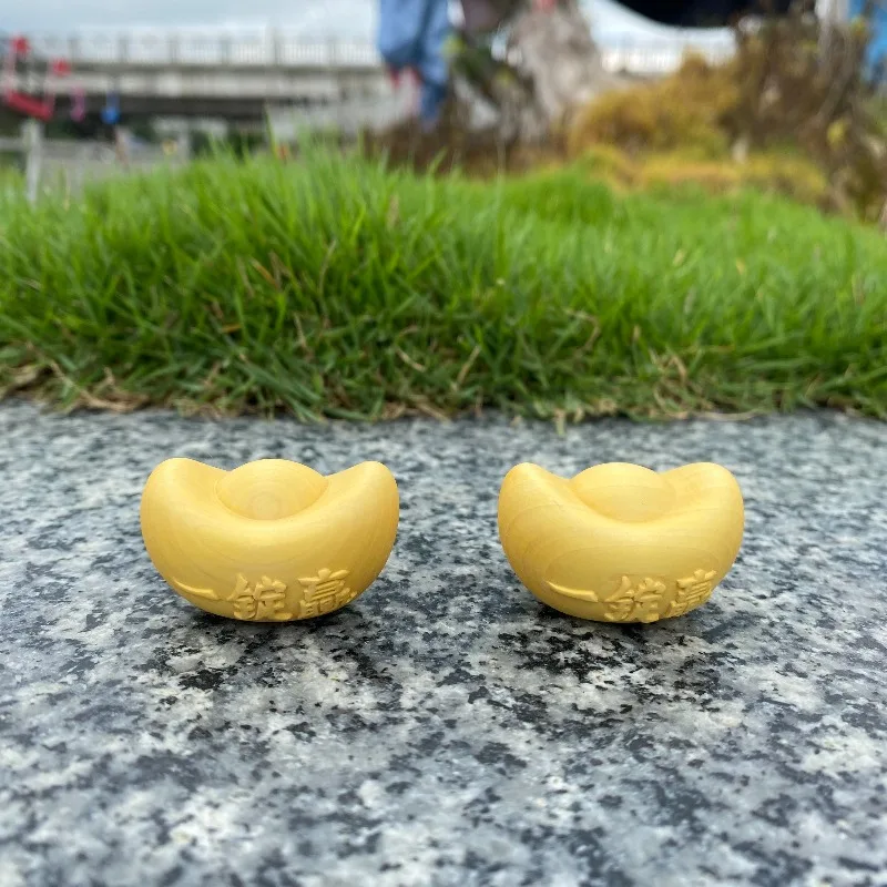 

Hand-Carved Boxwood YuanBao Ingot - 1.57" Wealth Amulet Figurine, Wooden Collectible, Lucky Charm, Birthday Gift, Home