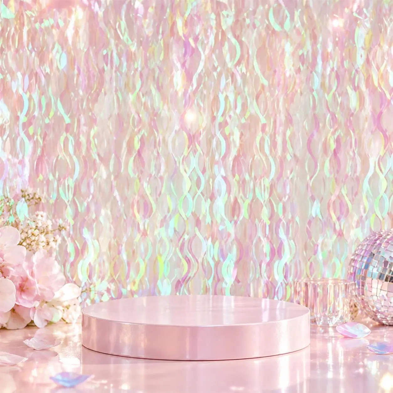 Transparenter Hintergrundvorhang, klare Folienfransen, schimmernde Partydekoration, Hochzeit, Babyparty, Süßigkeiten-Thema, Fotokabinen-Hintergrundwand