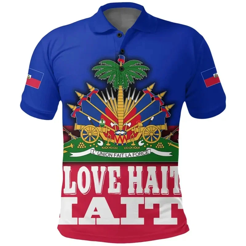 Summer New 3D Haiti Island Flag Emblem Printing  Polo Shirt Haiti Coat Of Arms Graphic Polo Shirts Harajuku Clothing Vintage Top