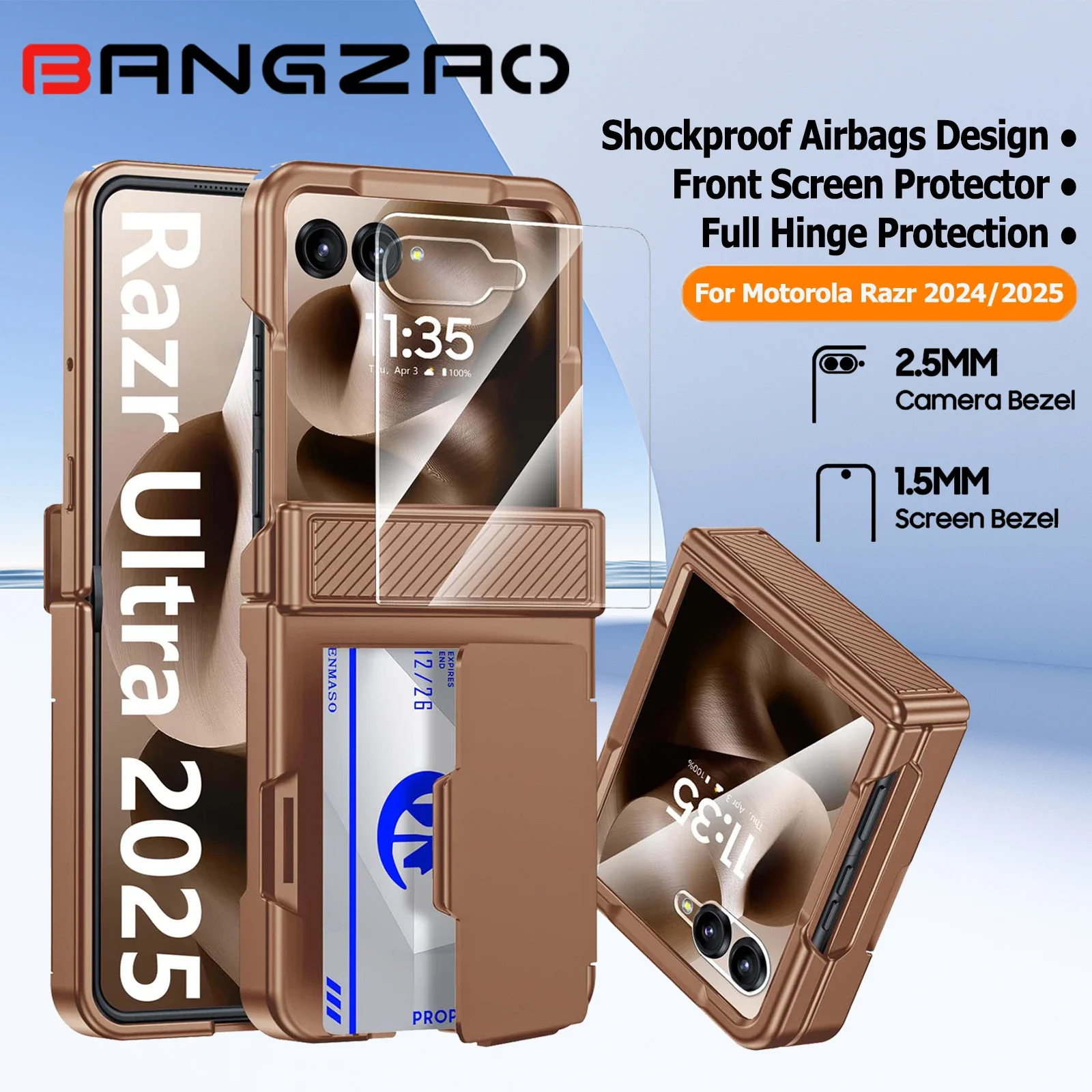 

Чехол-кошелек для телефона Motorola Razr 2025/Razr 2024, с держателем для карт, защитой шарнира, противоударный чехол с блокировкой RFID-золотой