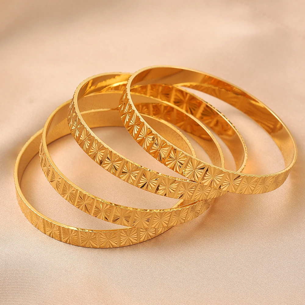 8MM Width 65MM Inner Gold Plated Bangle for Women Dubai Bride Wedding Ethiopian Africa Bangle Jewelry Gold Charm Party Gifts