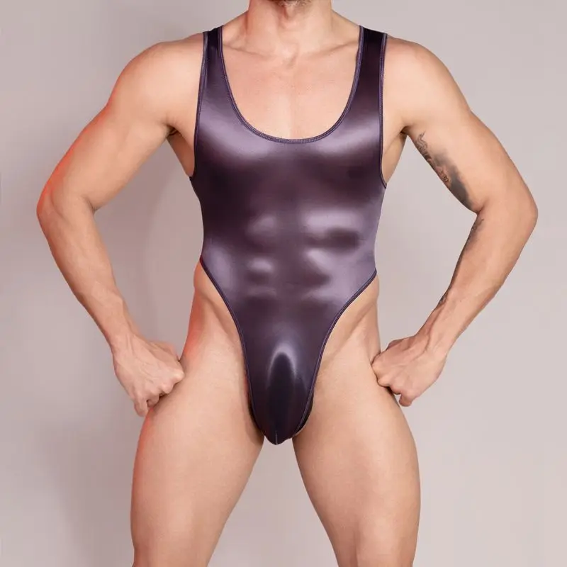 Shape Onesie Button Open Crotch Vest Men Elastic Transparent Underwear Tight Onesie Gym Clothing Night Club Sissy Show Tank Top