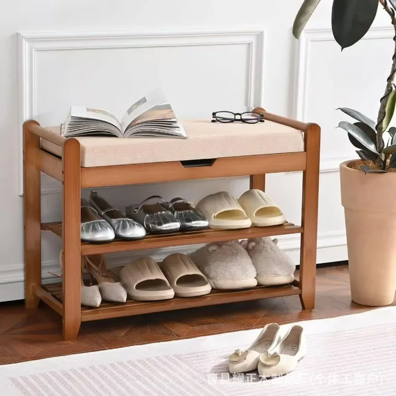 Bamboo shoe cabinet, shoe changing stool can sit at the door, simple household storage rack integrated into the door, shoe stool