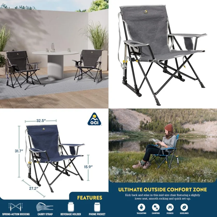 

Kickback Rocker Outdoor Rocking Chair with Beverage Holder
