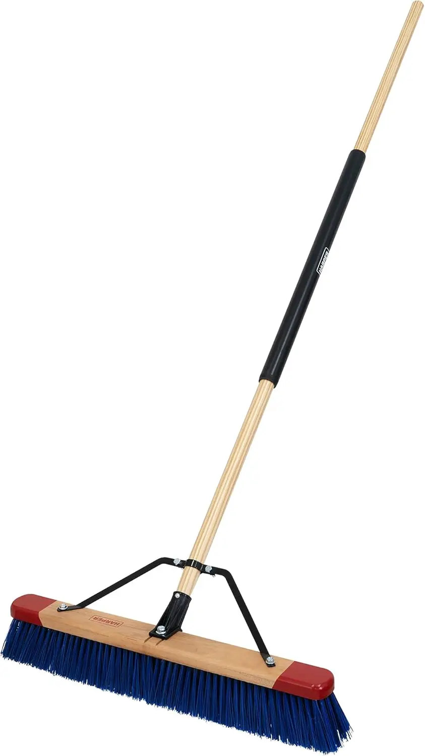 

24-дюймовая усиленная метла-скребок для уборки влажных/сухих поверхностей на улице, мульча, гравия, грунта с длинной деревянной ручкой