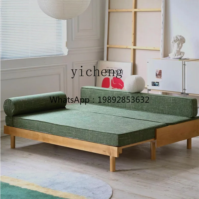 AA French-style Sofa Bed Cream Style Simple Sliding Bed Dual-use Sitting and Lying White Ash Wood Multifunctional Tatami