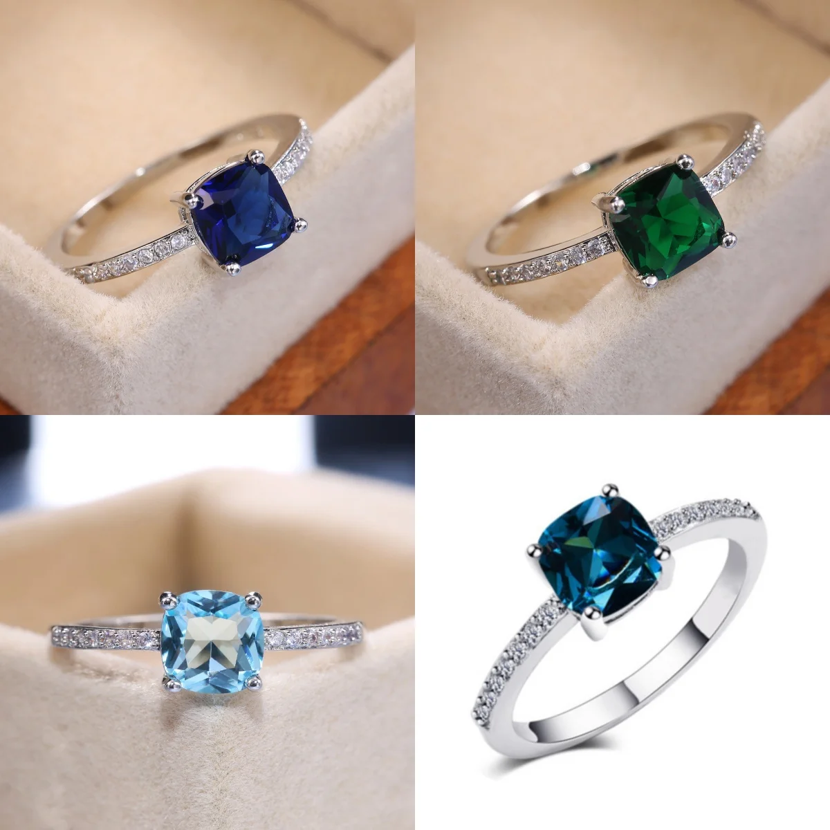 Blue Series Stone Square Women's Ring Simple Minimalist Pinky Band Elegant Engagement Jewelry Accessory