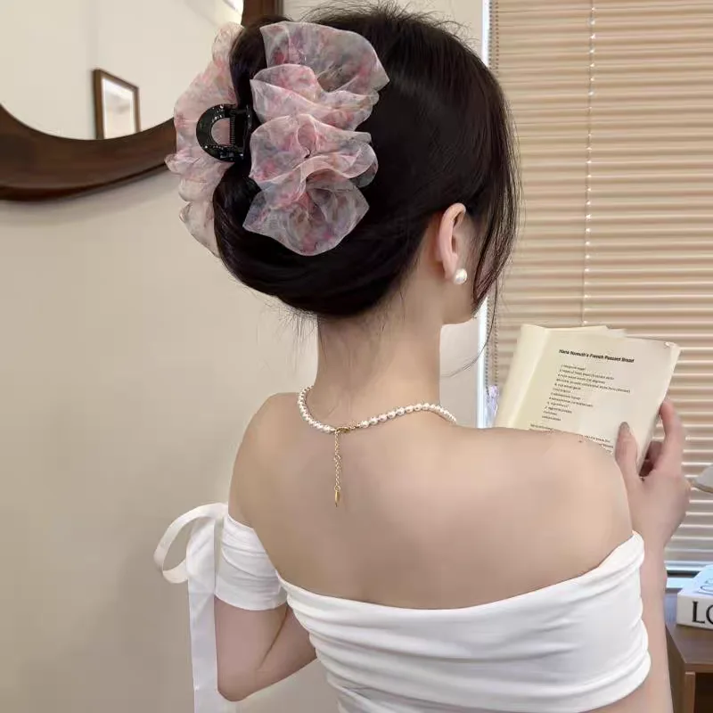 فقاعة الأزهار القرش كليب الأورجانزا الأزياء دبوس الشعر الإناث مزاجه أنيقة تنوعا إكسسوارات الشعر