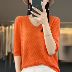 Spring and summer short sleeved women's cashmere sweater short sleeved pullover short sleeved T-shirt knitted sweater T-shirt