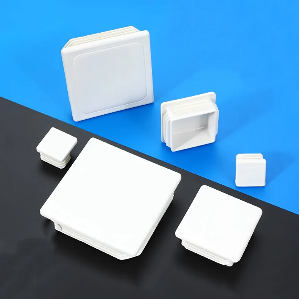 White Square Plastic Punched End Cap Furniture Leg Tube Insertion Plug 10x20mm-60x120mm Furniture Accessories
