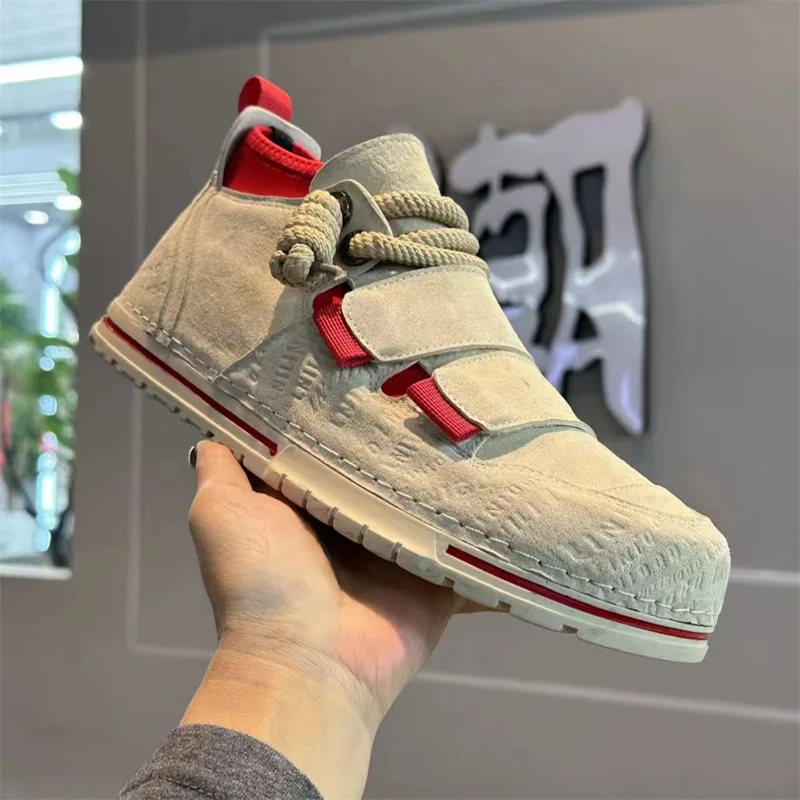 Careaymade-Men Low Top Sneakers Casual Cowhide Leather Height Platform Shoes Mesh breathable Trend Cool Ugly Cute Clown Shoes