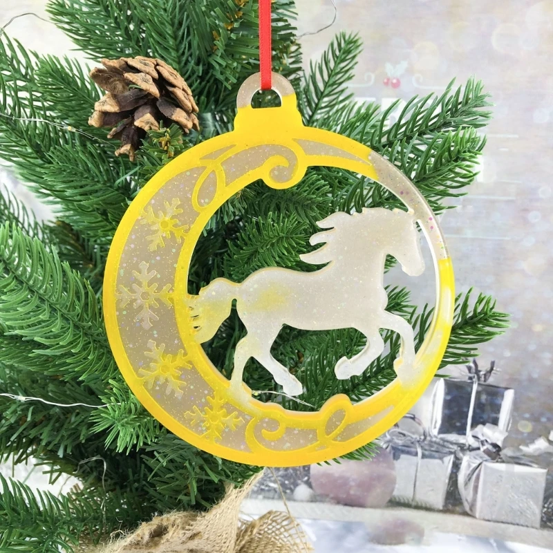 Christmas Tree Hangings Ornament Epoxy Resin Mould Silicone Horse Round Pendant Mold Handmade Jewelry Making Tool