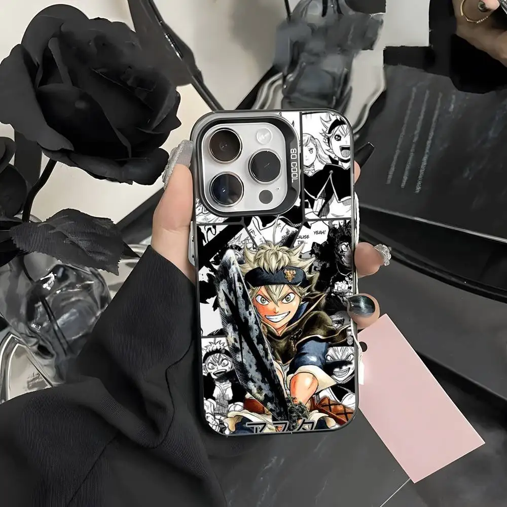 

Anime B-Black C-Clover Phone Case For iPhone 16 15 14 13 12 11 Pro Max Grey Black Matte Laser Metallic Aurora Funda
