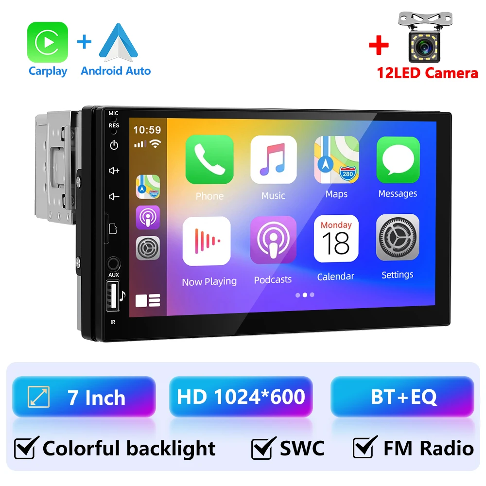 LeeKooLuu 1 Din 7 "HD Universele Auto MP5 Speler Bluetooth FM Radio Draadloze Carplay Android Auto Multimedia Speler USB/SD/AUX-IN