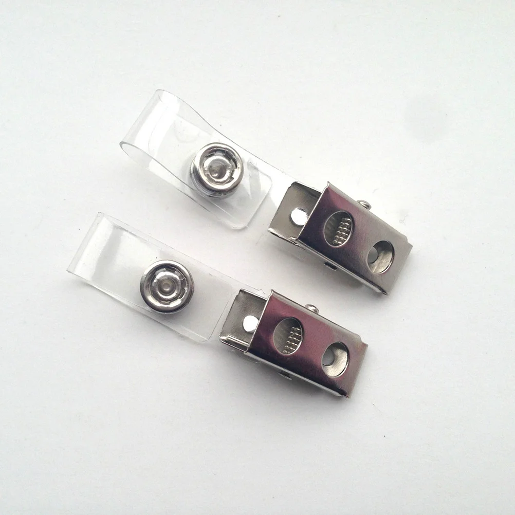 

100Pcs Metal Badge Clips Clear PVC Straps Strong Spring Universal Id Cards Name Tags Conventions Seminars Badge Holder