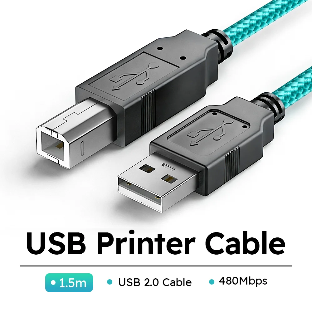 1.5M,USB Printer Cable Male Cable Scanner Cable High Speed Compatible with HP, Canon, Dell, Epson