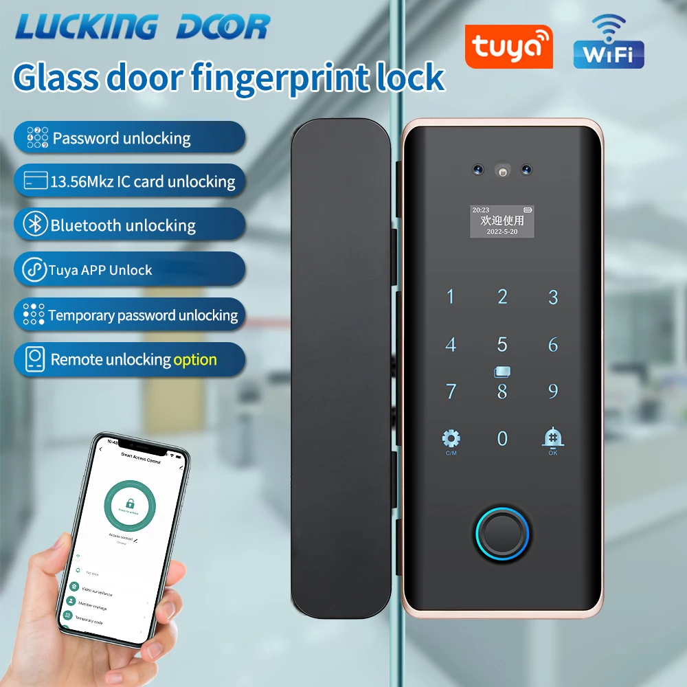 Tuya WIF 3D Fingerprint & Facial Recognition Smart Digital Glass Door Lock Camera Face,Fingerprint,RFID Card,Password,APP Unlock