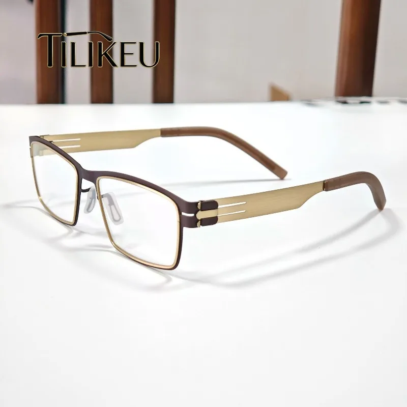 New German-style Retro Rectangular Screwless Eyeglasses Frame for Men's Luxury Brand Eyewear Optical Prescription Glasses Frame