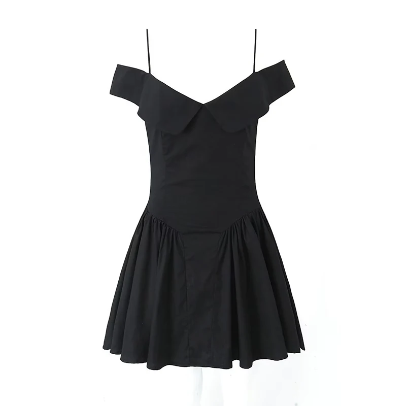 

Sexy Women Off Shoulder Short Sleeve Low Waist Black Party Mini Dresses Ball Gown Robe