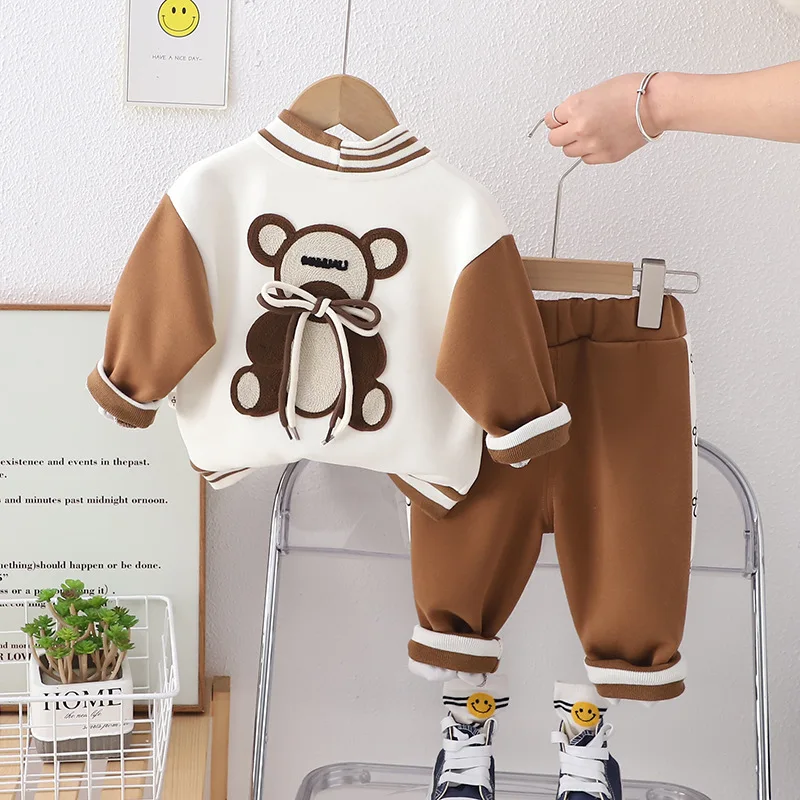 2024 Autumn Kids Baby 2PCS Clothes Set Cartoon Embroidery Baseball Coat Casual Loose Pants Suit Toddler Boys Outfits