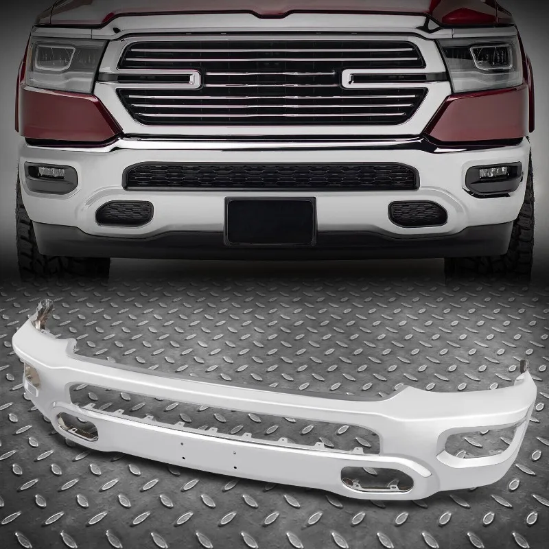 US For 19-24 Ram 1500 Chrome Stamped Steel Front Bumper Face Bar w/ Fog Light Holes