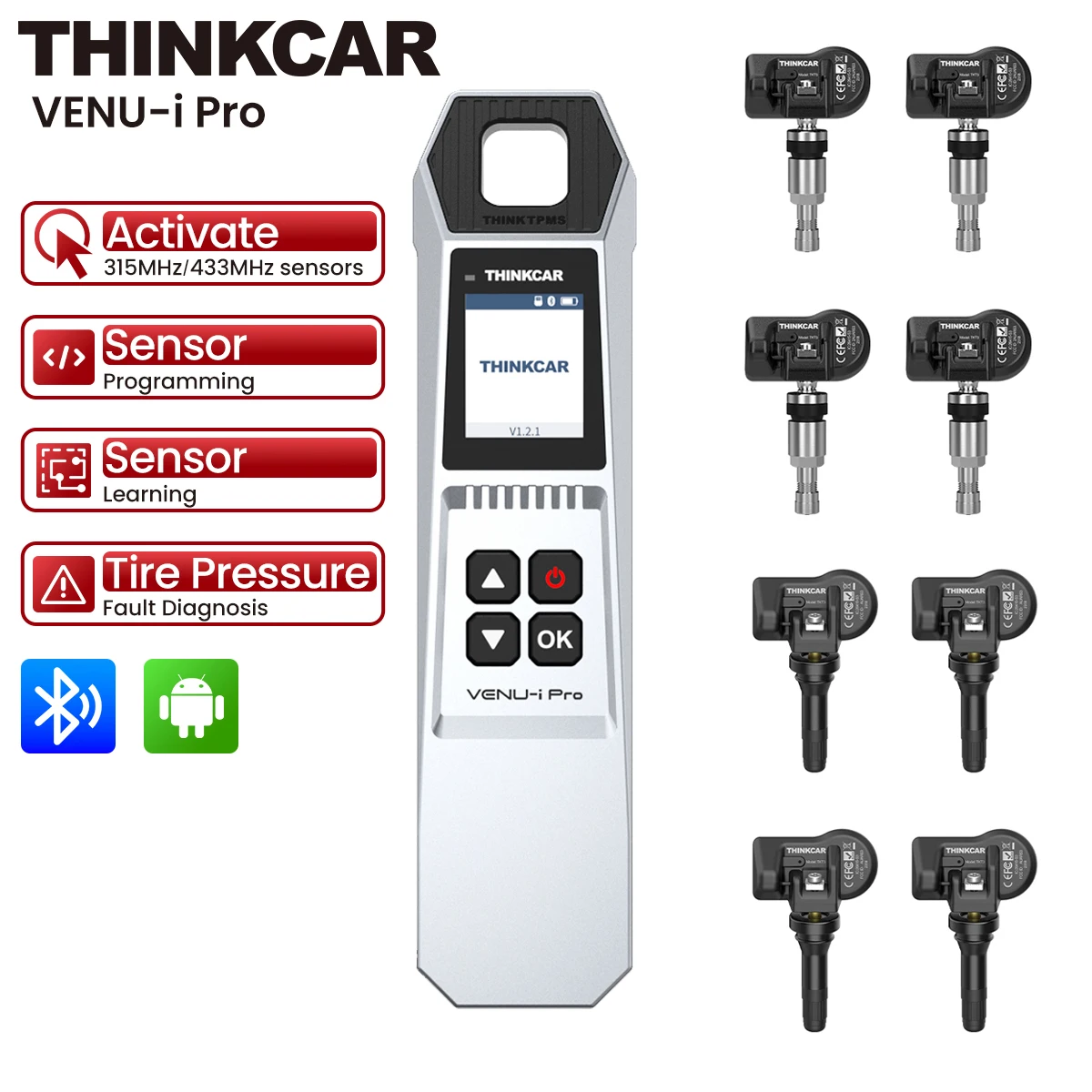 THINKCAR VENU i Pro TPMS Car Tire Pressure Diagnosis Tool 315MHz/433MHz Reset TPMS Fault for THINKSCAN 689BT/MUCAR VO8/VO7/VO6