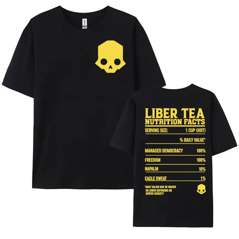 Helldivers 2 'Liber-tea' Nutrition Facts T Shirt for Men Women Harajuku Vintage Style T-shirt Cotton Oversized Tshirt Streetwear