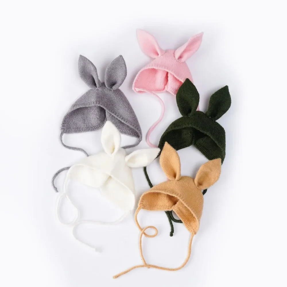 Newborn Photography Props Infant Cute Casual Solid Color Elastic Mohair Bandage Rabbit Ears Hat Baby Photo Shooting Accessories